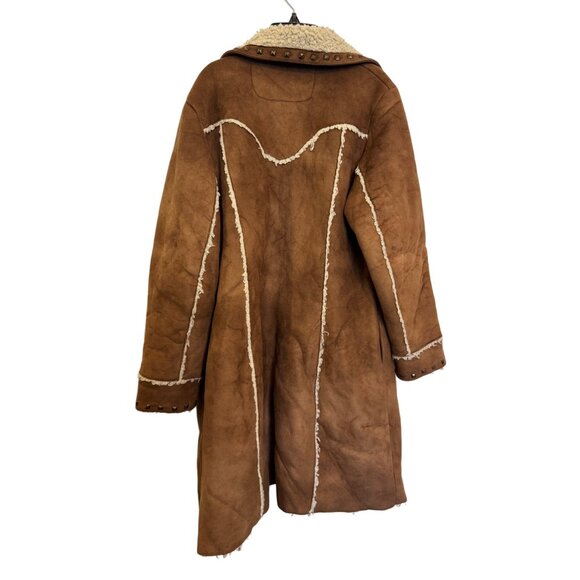 Vintage County Clothing Company Studded Faux Shearling Coat Women’s M Brown Crea - Picture 2 of 8